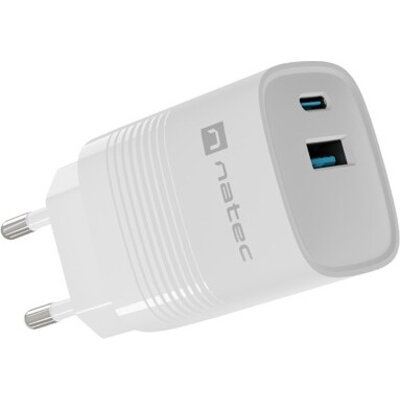 Адаптер Natec USB Charger  Ribera Gan 1X USB-A + 1X USB-C 30W, White