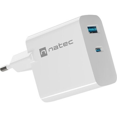 Адаптер Natec USB Charger  Ribera Gan 1X USB-A + 1X USB-C 45W, White