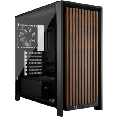 Кутия Corsair Frame 4000D Wood RS Mid-Tower - Black/Walnut