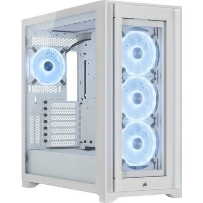 Кутия Corsair iCUE 5000X RGB QL Edition Mid Tower, Tempered Glass, Бяло