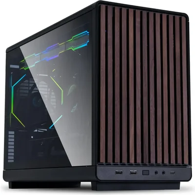 Кутия Lian Li DAN A3-mATX Wood Edition Black, Tempered Glass, Micro Tower