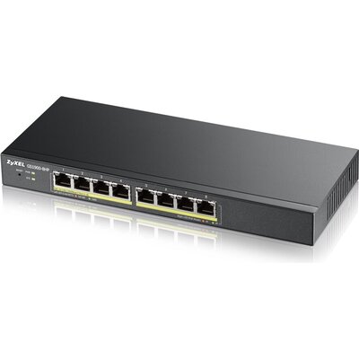 Комутатор ZyXEL GS1900-8HP, 8-port GbE L2 PoE Smart Switch, 802.3at, desktop, fanless, 70 Watt