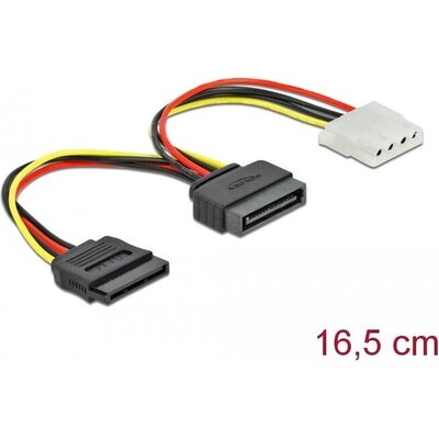 Кабел DeLock SATA 15 pin мъжко към Molex 4 pin женско + SATA 15 pin женско