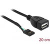 Кабел DeLock USB Pin header женско > USB 2.0 type-A женски, 20 cm