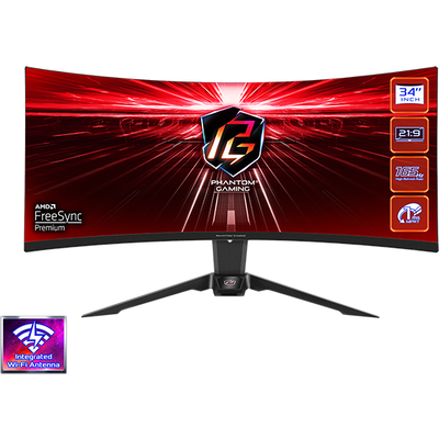 Геймърски Монитор ASRock PG34WQ15R2B - 34" 4K UHD VA Curved 165Hz