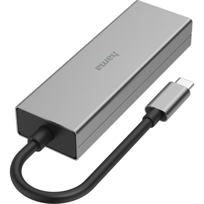 4-портов хъб USB-C HAMA, 2 x USB-A, USB-C, LAN/Ethernet, Сив