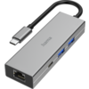 4-портов хъб USB-C HAMA, 2 x USB-A, USB-C, LAN/Ethernet, Сив