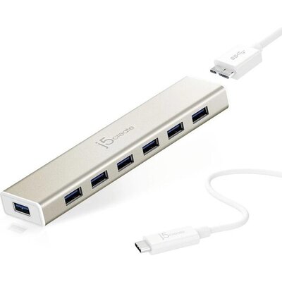 Хъб 7-портов J5 Create USB-C JCH377, USB 3.0, 1:7, Бял