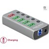 USB хъб Delock 3.2 Gen 1, 4 x USB-A, 1 Fast Charging Port, 1 x USB-B, Подсветка, Сив