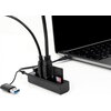 USB хъб Delock 63859, 3.2 Gen 1, 3 x USB-A, SD и MicroSD четец на карти, USB-C, USB-A конектор, Черен
