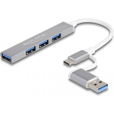 USB хъб Delock, USB-C / USB-A - 3 x USB-A 2.0 + 1 x USB-A 5 Gbps