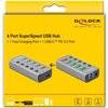 USB хъб Type-C Delock 4 x USB-A, 1 Fast Charging Port, 1 x USB-B, 1 x USB-C PD, Подсветка, Сив