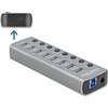 USB хъб Type-C Delock  7 x USB-A, 1 Fast Charging Port, 1 x USB-B, 1 x USB-C PD, Подсветка, Сив