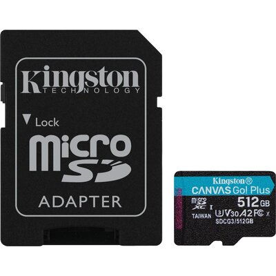 Карта памет Kingston Canvas Go! Plus, 512GB, UHS-I, Class 10, U3, V30, A2, Адаптер