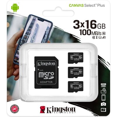 Карта памет Kingston Canvas Select Plus Multi pack 3 x microSDHC 16GB, Class 10 UHS-I