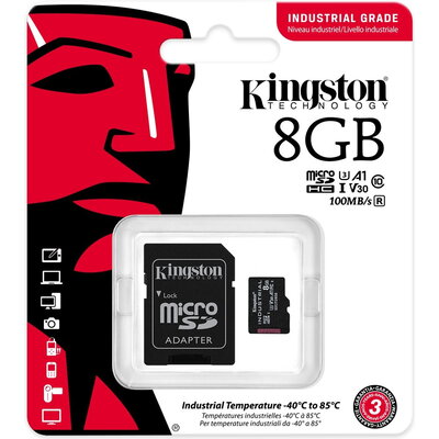 Карта памет Kingston Industrial microSDHC/SDXC A1 8GB, Class 10