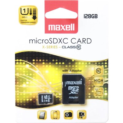 Карта памет Maxell micro SDXC, 128GB, Class 10, Адаптер