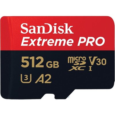 Карта памет SANDISK Extreme PRO microSDXC, 512GB, Class 10 U3, A2, V30, 140 MB/s с адаптер до SD
