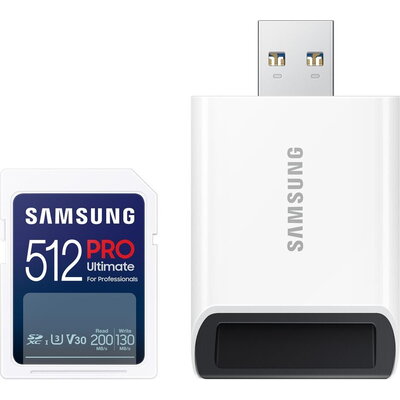 Карта памет Samsung PRO Ultimate Full-Size, SDXC UHS-I, 512GB, U3, V30, USB Адаптер