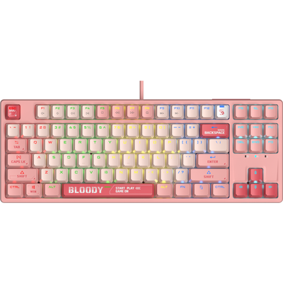 А4tech Геймърска механична  клавиатура Bloody Energy Pink S87 BLMS TKL RGB Backlit red switch , USB