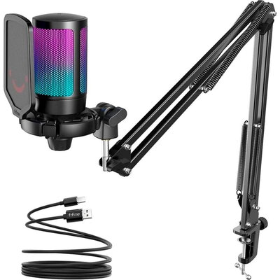 Микрофон със стойка FIFINE A6T RGB - Black