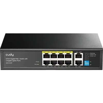Суич Cudy GS1010P V3.0 , 8-портов 10/100/1000 Mbps RJ 45, 2xUplink порта - Черен