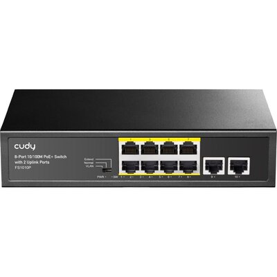 Суич Cudy FS1010P, 8 портов, 10/100, PoE+ Switch 150W, 2 x Uplink порта