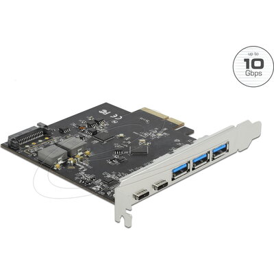 Мрежова карта Delock PCI Express x4 Card to 2 x USB Type-C™ + 3 x USB Type-A - SuperSpeed USB 10 Gbps