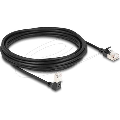Мрежов кабел Delock RJ45 Cat.6A S/FTP Slim под ъгъл 90° / прав 5 m, черно