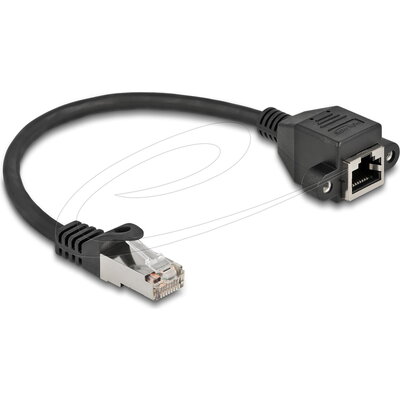 Delock Мрежов кабел удължителен S/FTP RJ45 мъжко към RJ45 женско, Cat. 6A, 25 cm, черен
