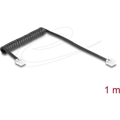 Delock Телефонен кабел спирален кабел RJ11 plug -RJ11 plug , черен 1 м