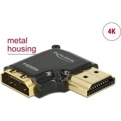 Адаптер Delock 65661, HDMI-A женско с Ethernet - HDMI-A мъжко, 4K, 90°, Черен