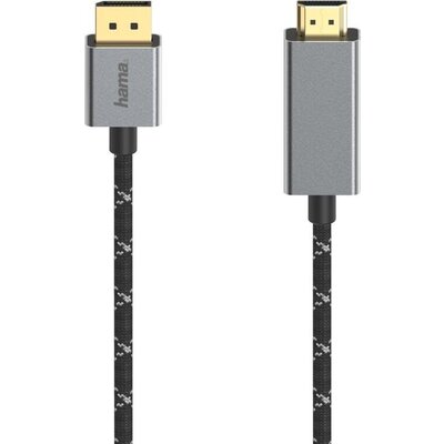 Кабел HAMA DisplayPort мъжко - HDMI мъжко, Ultra-HD, 4K@60 Hz, 1.5м, Алуминий, Позлатени конектори