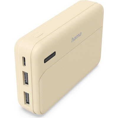 HAMA Външна батерия "Pocket 10", 10000 mAh, Изходи: 2x USB-A, бежов