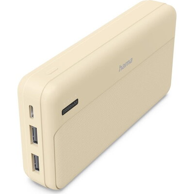 HAMA Външна батерия "Pocket 20", 20000 mAh, Изходи: 2x USB-A, бежов