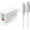 HAMA Комплект Бързо зарядно и кабел за зареждане, 100 W GaN, 2x USB-C PD, 1x USB-A QC