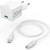 HAMA Комплект бързо мини зарядно с USB-C кабел за зареждане, PD, 20W, 1 м, бяло