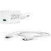 HAMA Комплект бързо мини зарядно с USB-C кабел за зареждане, PD, 20W, 1 м, бяло