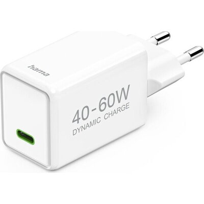 HAMA Бързо зарядно устройство, 40–60 W, GaN, USB-C, PD, Dynamic Fast Charger, бяло