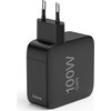 HAMA Бързо зарядно GaN, 2x USB-C, 1x USB-A, PD, 100 W, черно
