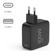 HAMA Бързо зарядно GaN, 2x USB-C, 1x USB-A, PD, 100 W, черно