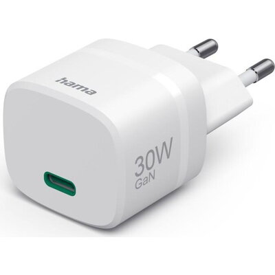 HAMA Зарядно устройство, 30 W, GaN, USB-C, PD/Qualcomm®, Zero Standby, бяло