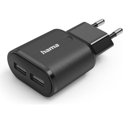 Зарядно HAMA 220V, 2 x USB-A, 12W, Черен