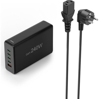 HAMA Зарядна станция 240 W, GaN, Fast Charger, 4 x USB-C, 1 x USB-A, PD