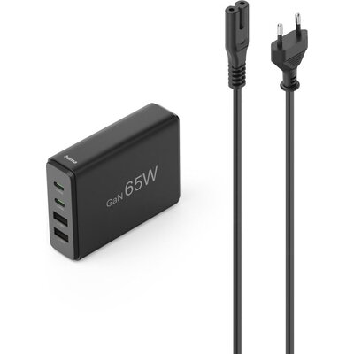 HAMA Зарядна станция 65 W, GaN, Fast Charger, 2 x USB-C, 2 x USB-A, PD
