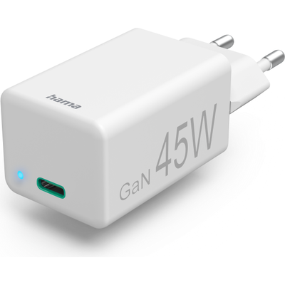 HAMA Бързо мини Gan зарядно 220V, USB-C, PD/Qualcomm®/GaN, 45 W, бял