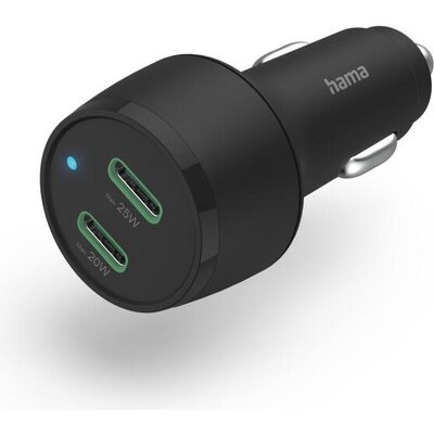 HAMA Бързо зарядно за кола, 2x USB-C Qualcomm®, 45 W, черно