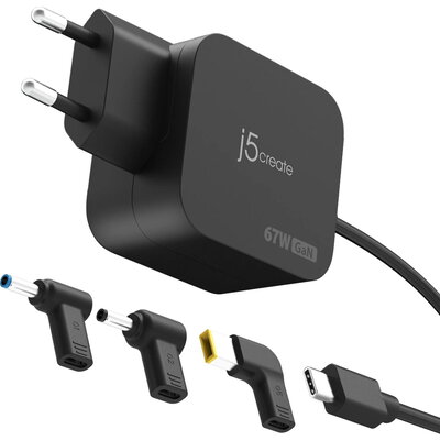 j5create Зарядно 67W GaN PD USB-C® Mini Charger с 4.5 mm 3 вида DC конвертора