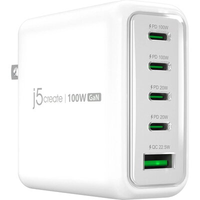 Мрежово зарядно JUP53100 100W GaN, 5 порта, USB-C, USB-A