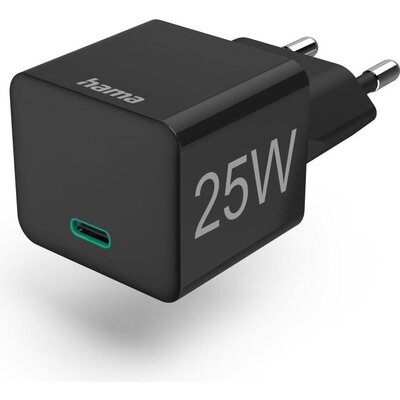 Мрежово зарядно HAMA Mini-Charger, Power Delivery (PD), Qualcomm 3.0, USB-C, 25W, Черен